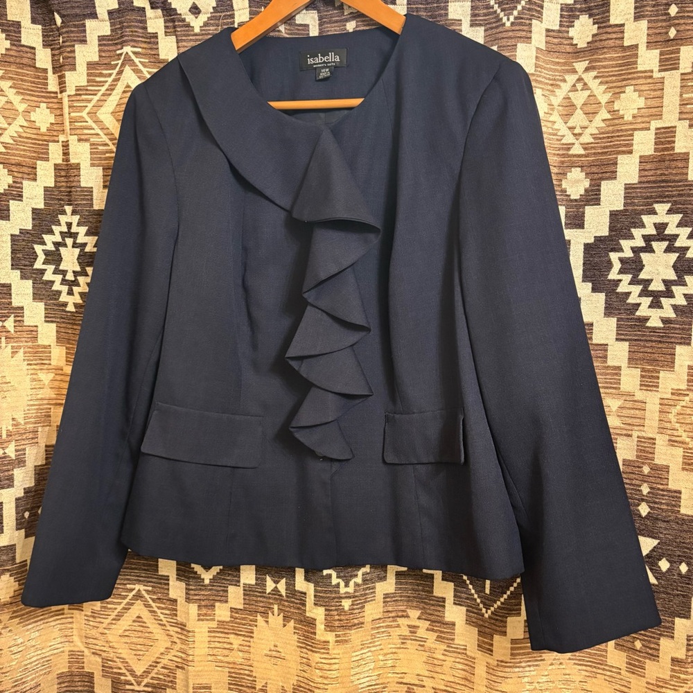 Women’s Isabella Navy Blue Ruffle Blazer Jacket Size 14 - Picture 6 of 16